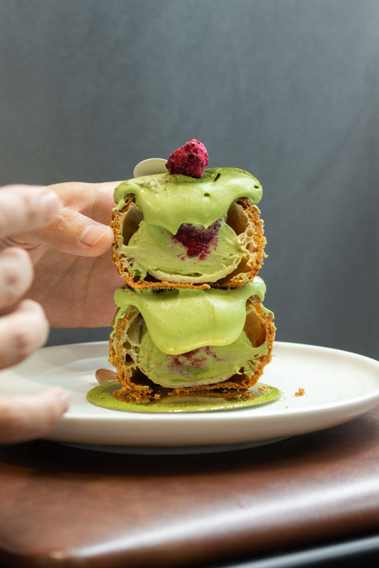 Matcha Raspberry Choux Banksia Bakehouse Cross Section